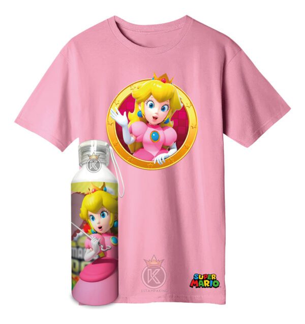 Polera Princesa Peach + Botella En Aluminio - Estampaking
