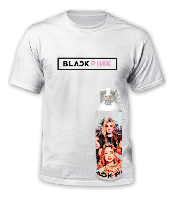 Polera Black Pink + Botella Aluminio 750ml - Estampaking