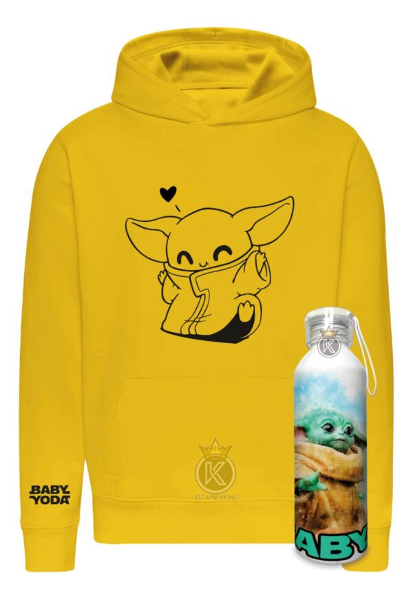 Poleron Baby Yoda + Botella En Aluminio 750ml - Estampaking - Imagen 4
