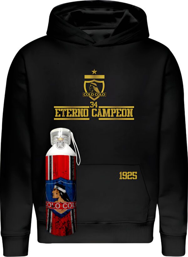 Poleron Colo Colo 34 + Botella En Aluminio 750ml - Eterno Campeon - Futbol - Institución Deportiva - Estampaking