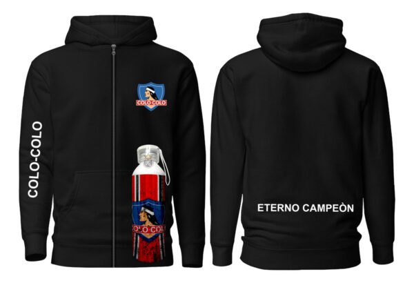 Poleron Con Cierre Colo Colo + Botella Aluminio 750ml - Eterno Campeon - Futbol Chileno - Estampaking - Imagen 5