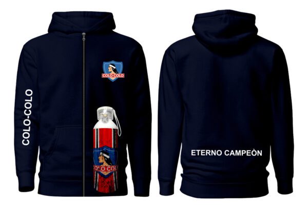 Poleron Con Cierre Colo Colo + Botella Aluminio 750ml - Eterno Campeon - Futbol Chileno - Estampaking - Imagen 2