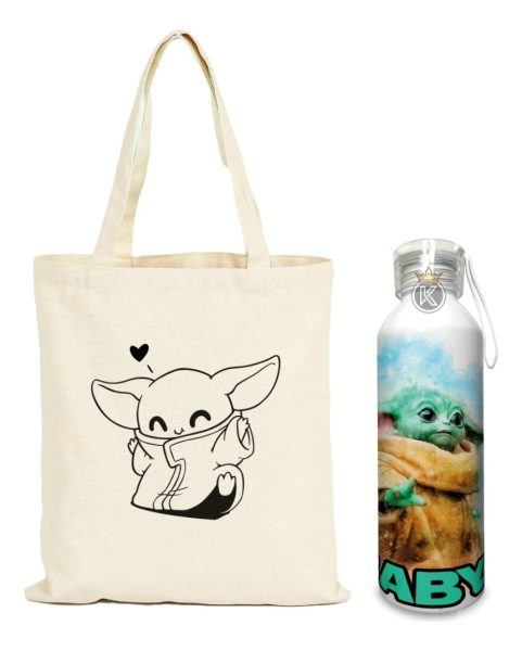 Tote Bag Bolsa Baby Yoda + Botella En Aluminio - Estampaking