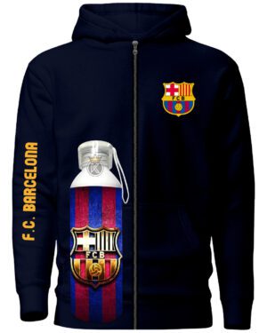 Poleron Con Cierre Futbol Club Barcelona + Botella Aluminio 750ml - Fc Barca - Futbol Profesional - Estampaking
