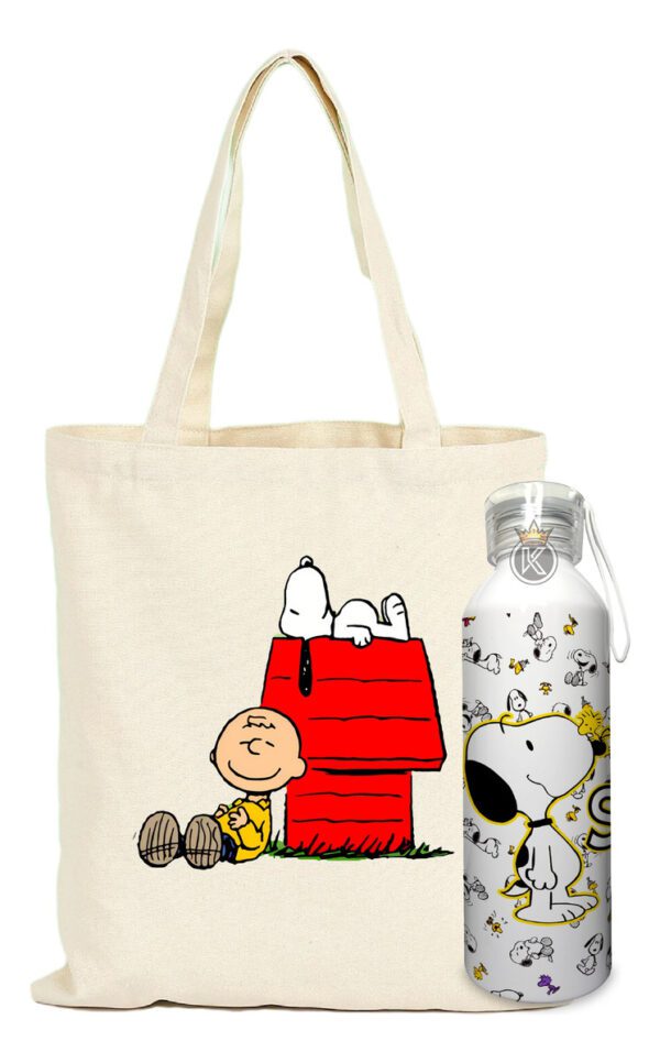Tote Bag Snoopy + Botella En Aluminio 750ml Se - Estampaking