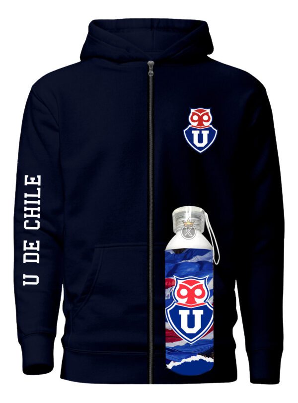 Poleron Con Cierre U De Chile + Botella En Aluminio 750ml - Futbol Chileno - Estampaking