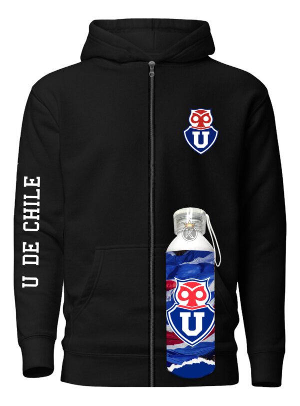 Poleron Con Cierre U De Chile + Botella En Aluminio 750ml - Futbol Chileno - Estampaking - Imagen 4