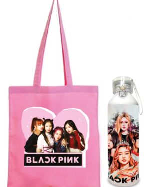 Tote Bag Black Pink R + Botella En Aluminio - Estampaking