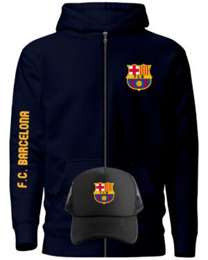 Poleron Con Cierre Futbol Club Barcelona + Gorro Jockey - Fc Barca - Futbol Profesional - Estampaking