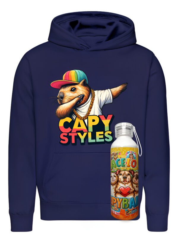 Poleron Capibara + Botella En Aluminio 750ml - Capy Style - Carpincho Honestidad Sinceridad - Estampaking