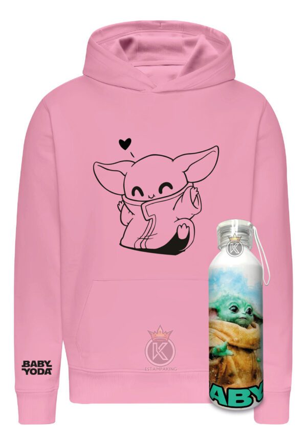 Poleron Baby Yoda + Botella En Aluminio 750ml - Estampaking