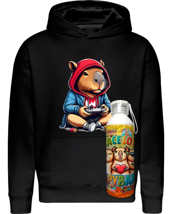 Poleron Capibara + Botella En Aluminio 750ml - Gamer Carpincho Honestidad Sinceridad - Estampaking - Imagen 4