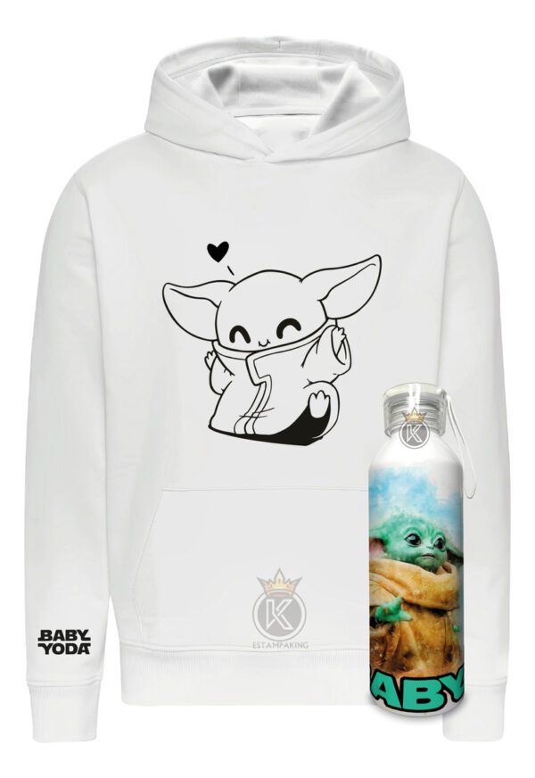 Poleron Baby Yoda + Botella En Aluminio 750ml - Estampaking - Imagen 17